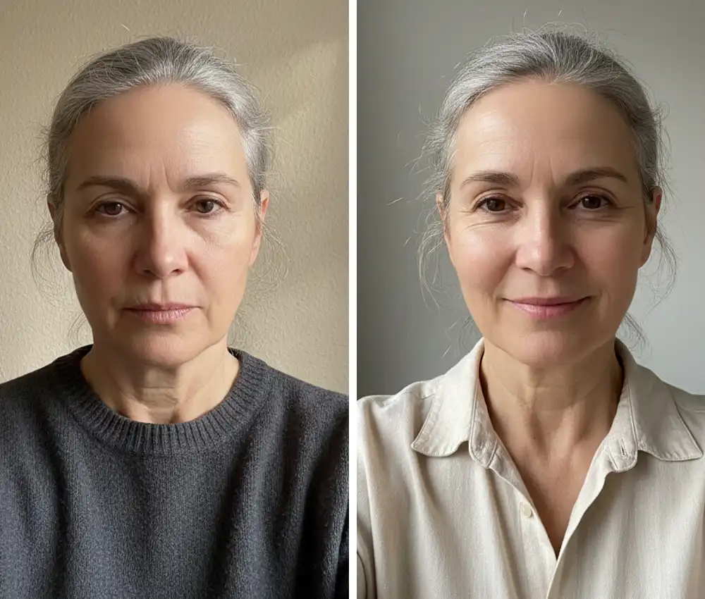 Avant après, rituel BLORËM & SENS sur peau mature