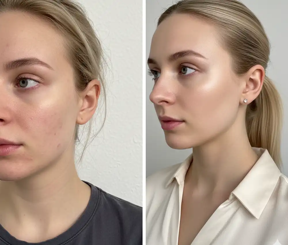 Avant après, rituel BLORËM & SENS sur imperfections et éclat